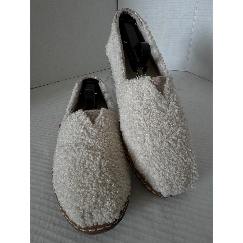 TOMS Alpargata Faux Fur Flats Womens 9.5 Cream Borg Slip On Shoes